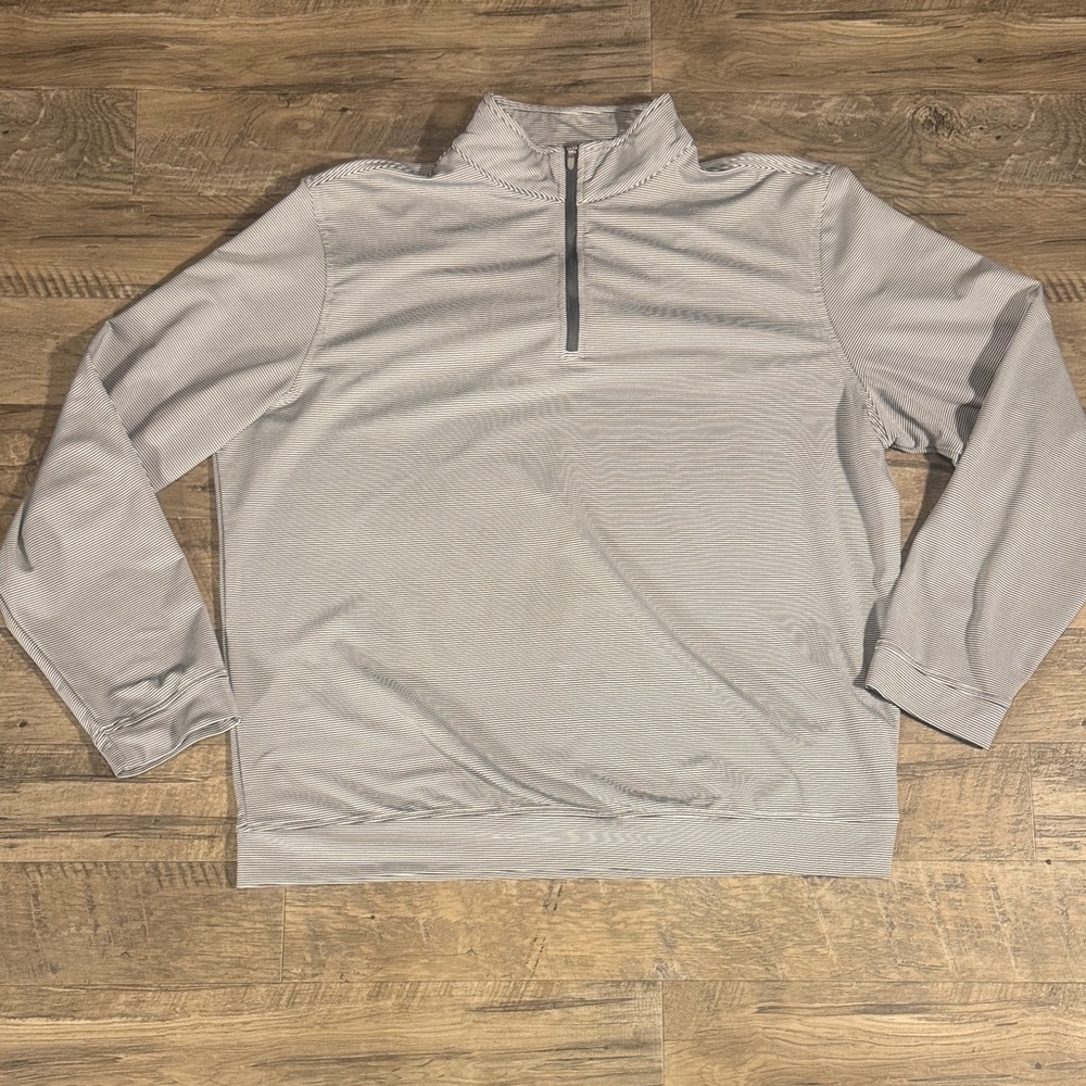 Magaschoni Men’s Striped Gray  Quarter Zip Pullover - Size XL